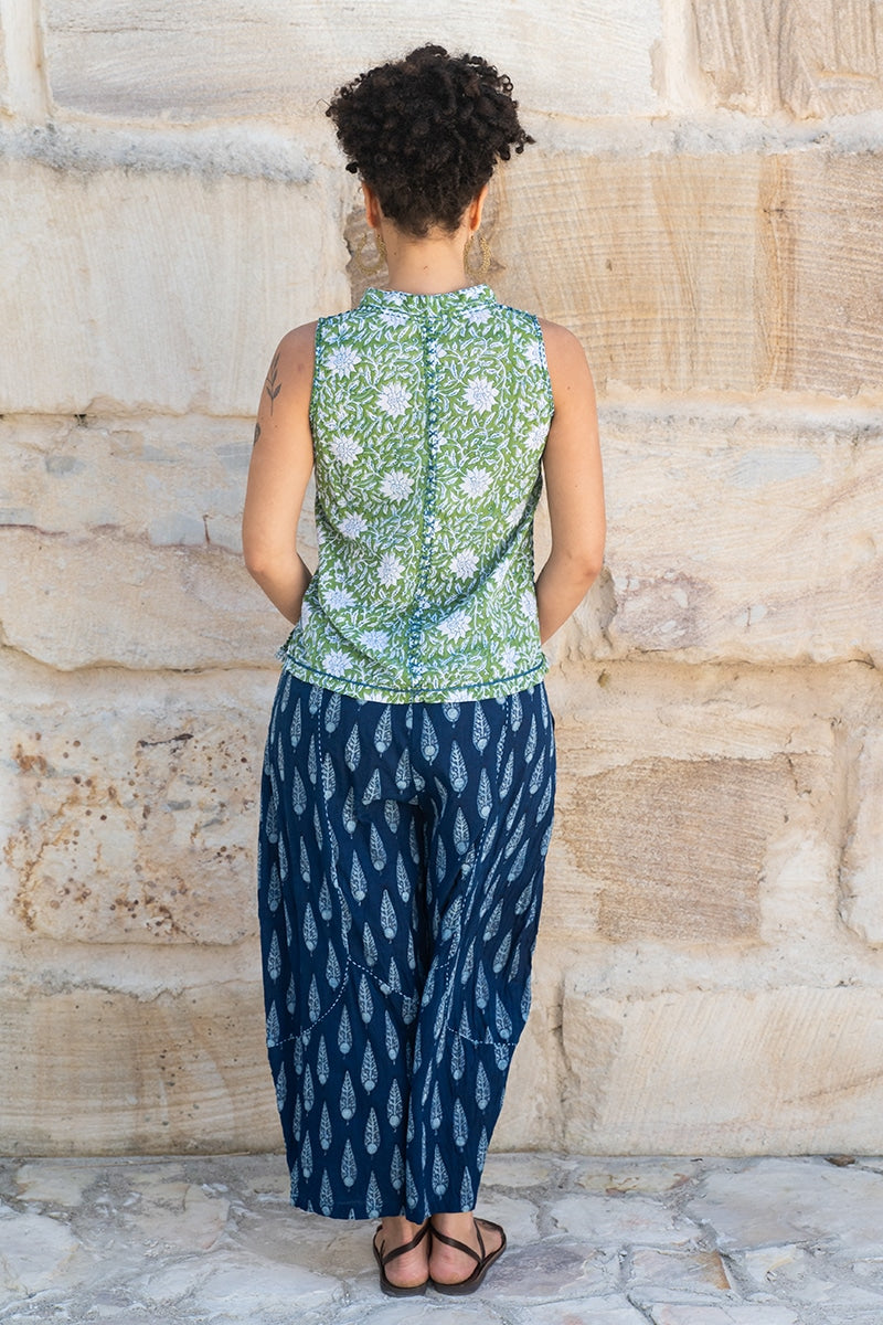 Womens, Sol Pant, 100% cotton, hand block print, hand stitched, in natural Indigo Nivara