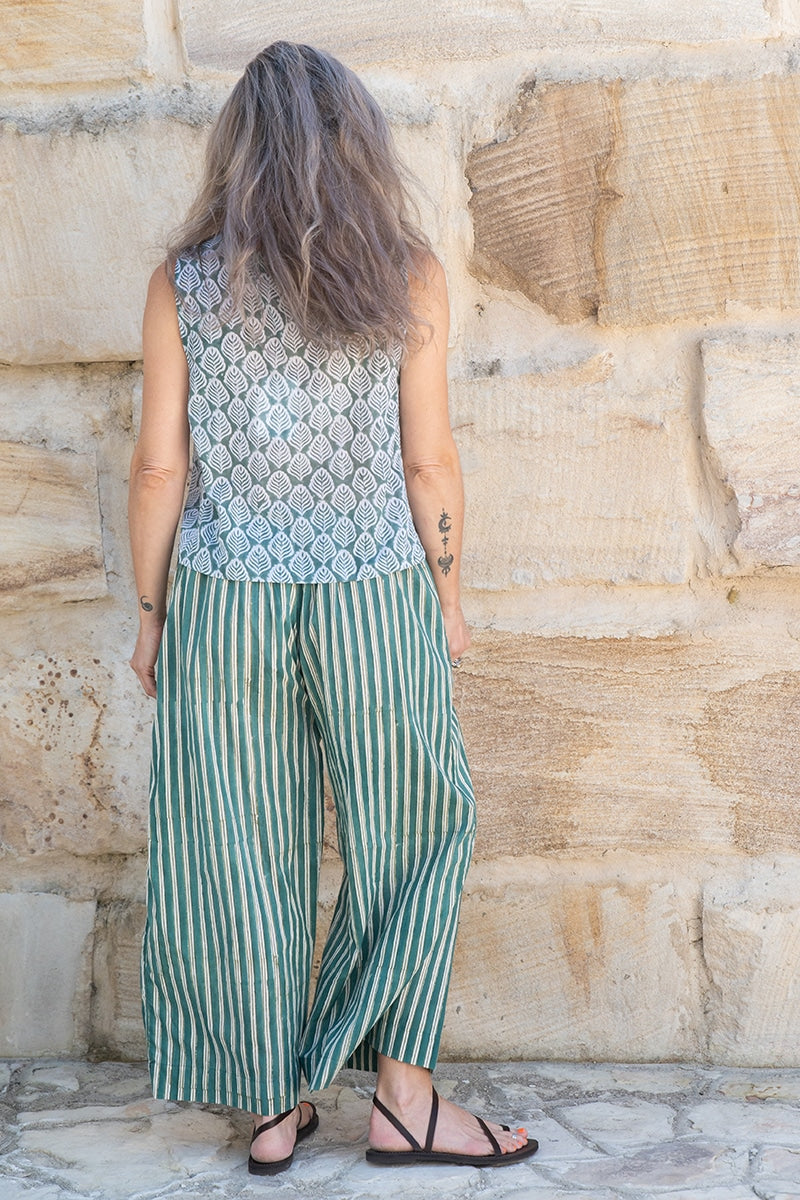 Womens, Lola Blouse & Florentis Culottes, 100% cotton, hand block print, in green tones - Eucalyptus & Verdara