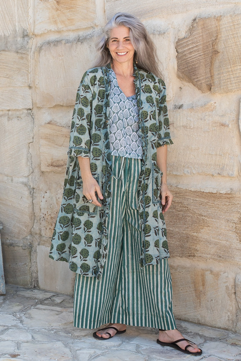 Womens, Shimla Coat & Florentis Culottes, 100% cotton, hand block print, in natural Naspal Figaris & Verdara
