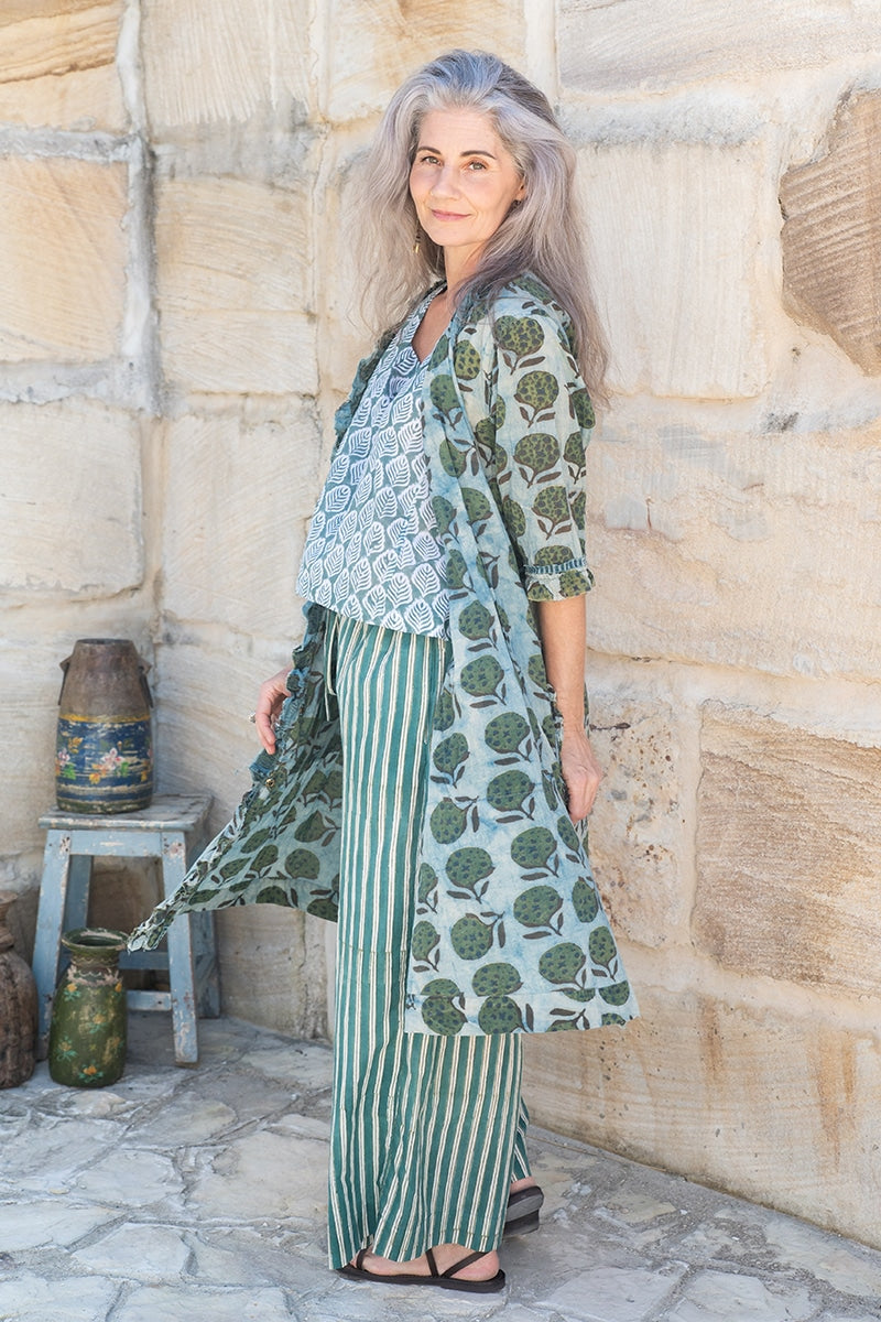 Womens, Shimla Coat & Florentis Culottes, 100% cotton, hand block print, in natural Naspal Figaris & Verdara
