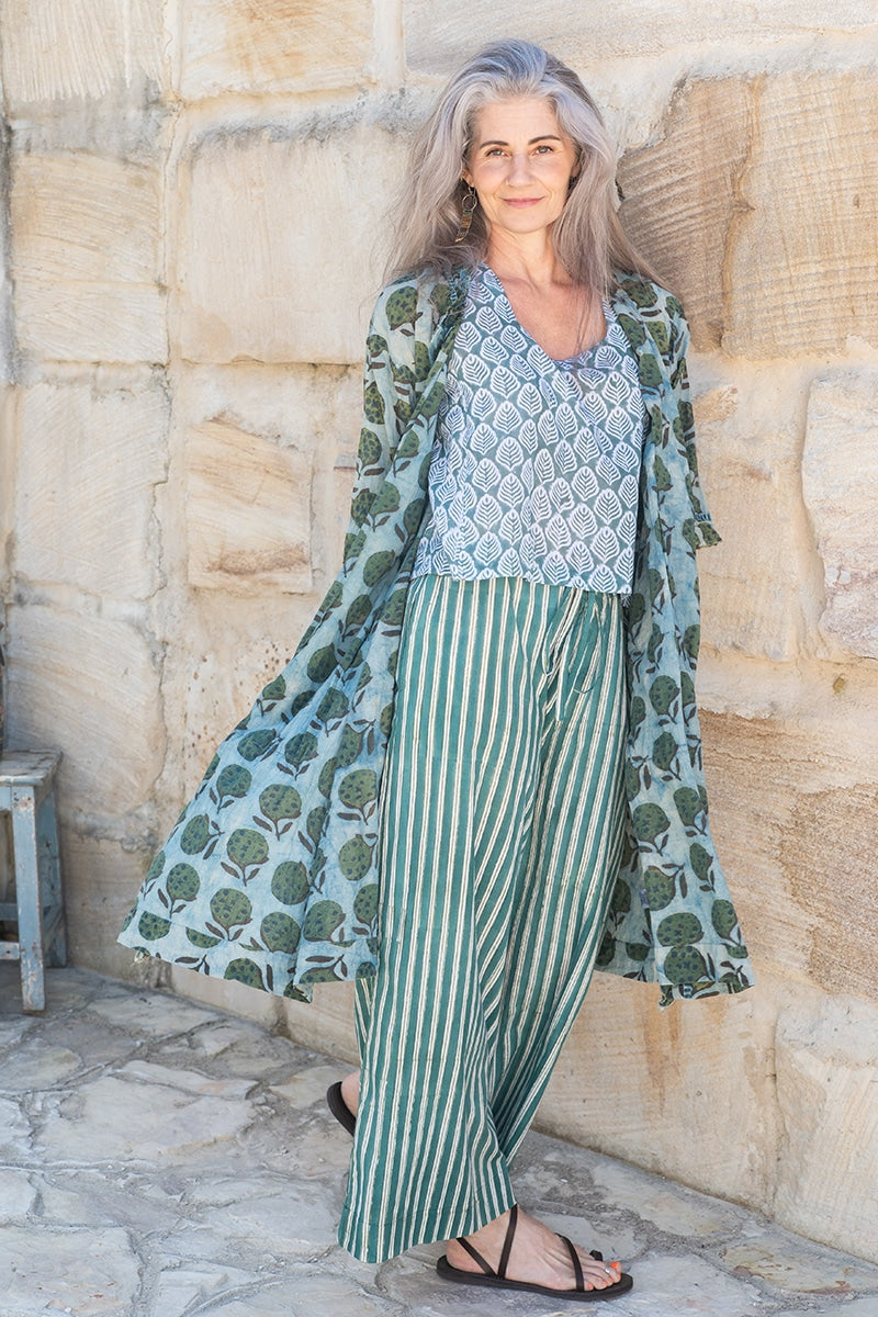 Womens, Shimla Coat & Florentis Culottes, 100% cotton, hand block print, in natural Naspal Figaris & Verdara