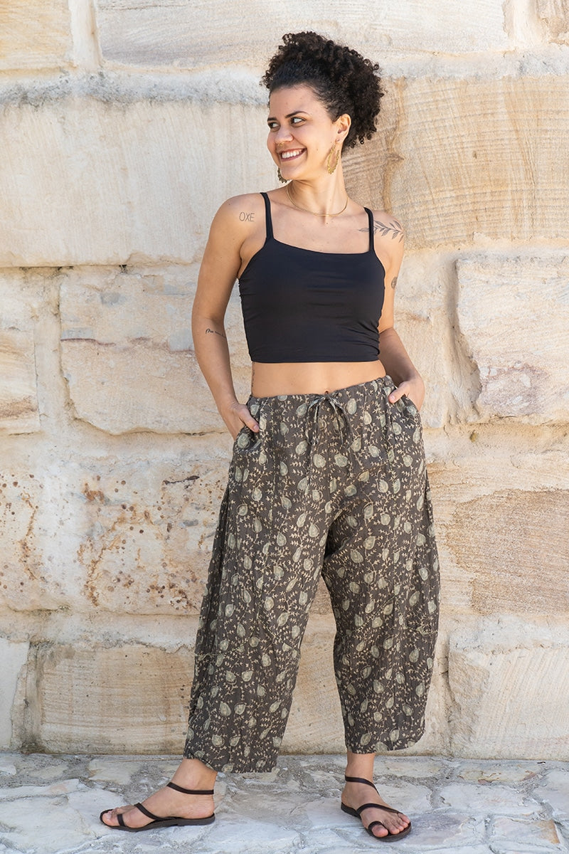 Womens, Sol Pant, 100% cotton, hand block print, hand stitched, in natural Kassis Raga