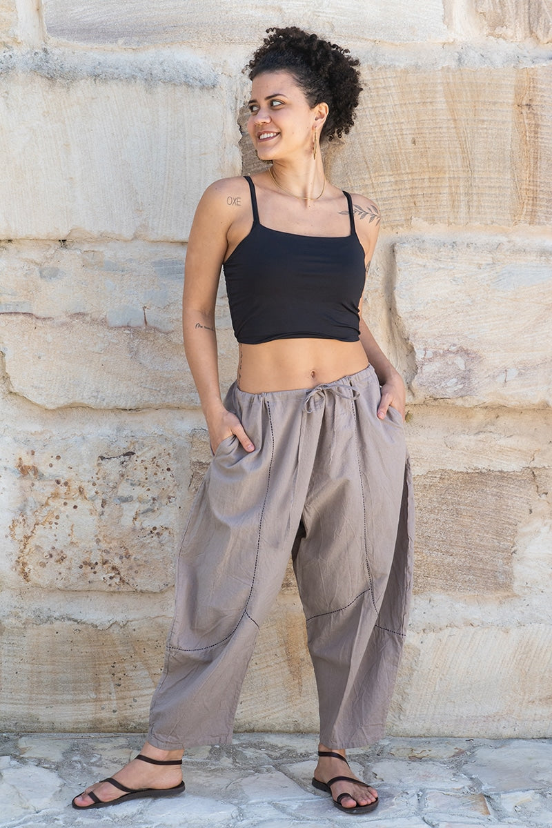 Womens, Sol Pant, 100% cotton, hand stitched, in Stone