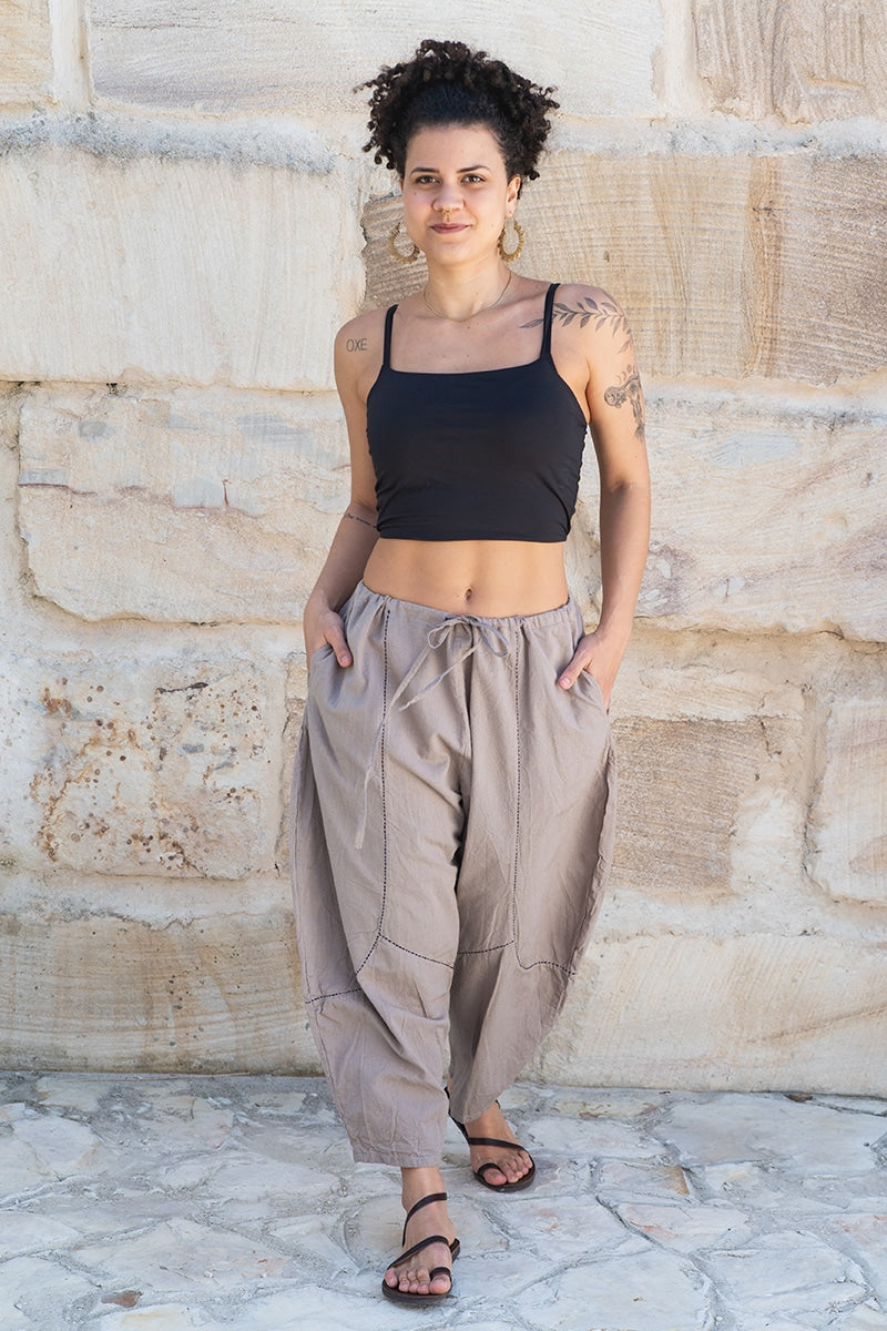 Womens, Sol Pant, 100% cotton, hand stitched, in Stone