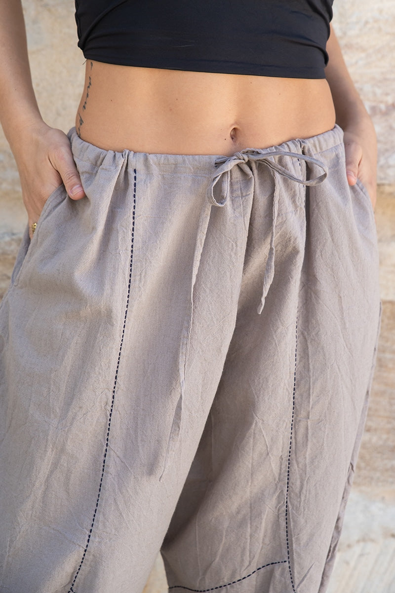 Womens, Sol Pant, 100% cotton, hand stitched, in Stone
