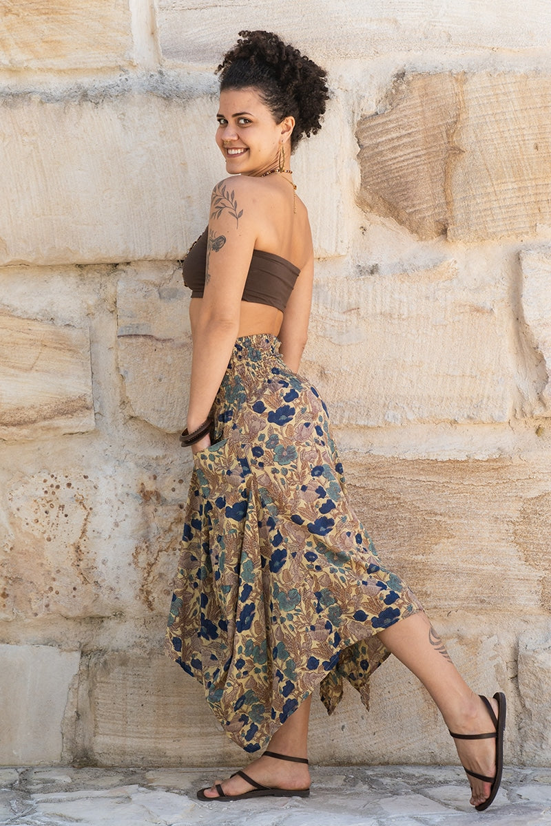 Womens, Coco Skirt, 100% cotton, hand block print. In Autumn toned - Myridia