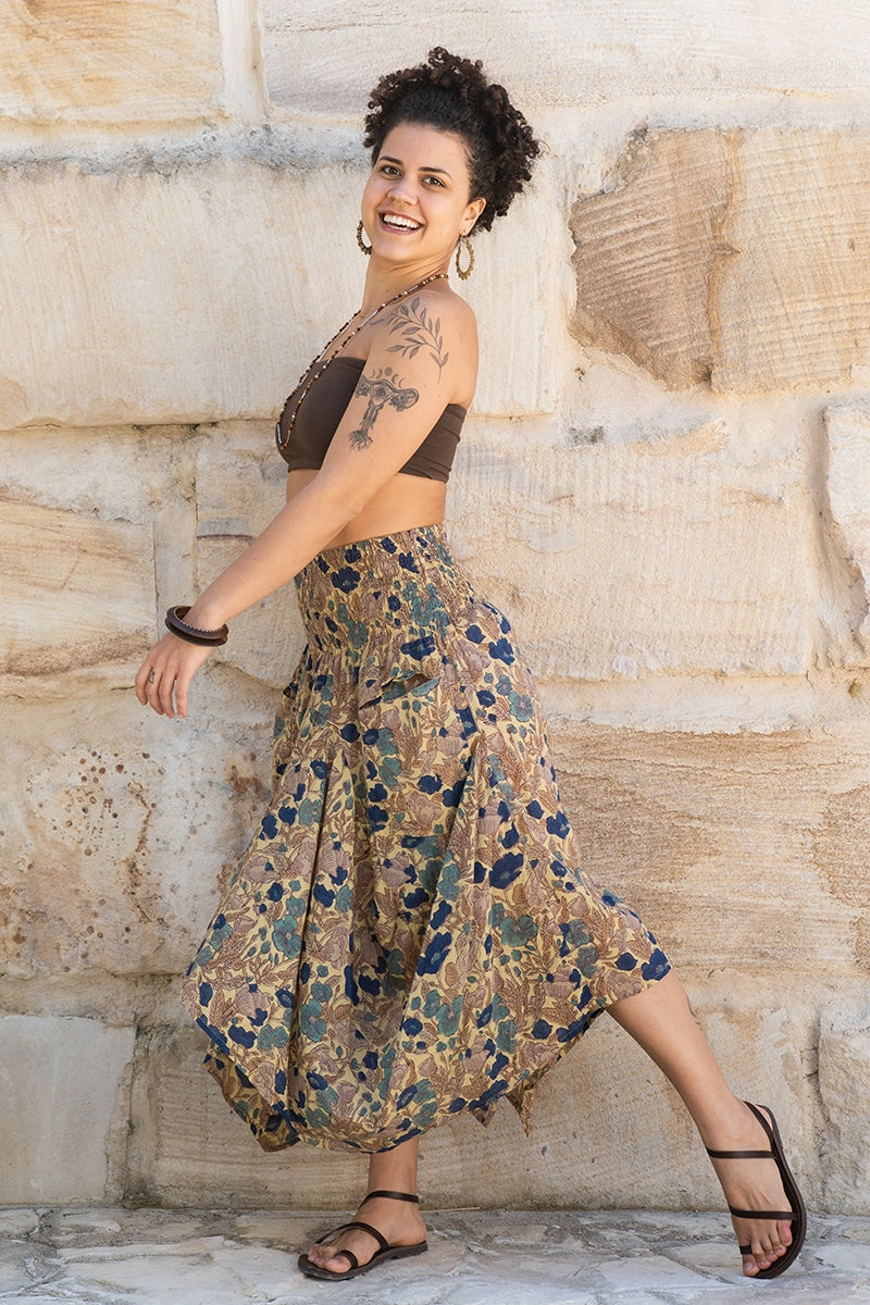 Womens, Coco Skirt, 100% cotton, hand block print. In Autumn toned - Myridia