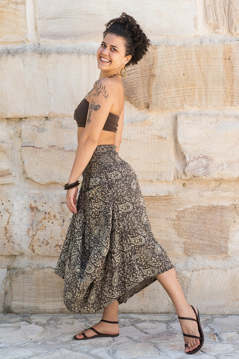 Womens, Coco Skirt, 100% cotton, hand block print. In natural dye - Kassis Tahlia
