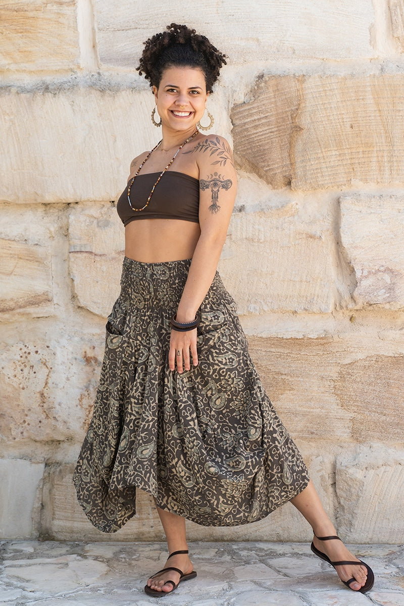 Womens, Coco Skirt, 100% cotton, hand block print. In natural dye - Kassis Tahlia