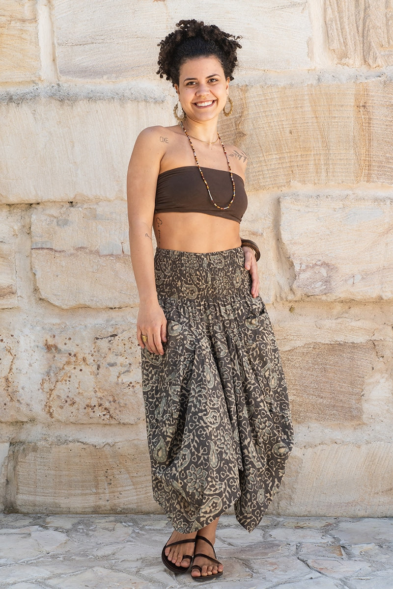 Womens, Coco Skirt, 100% cotton, hand block print. In natural dye - Kassis Tahlia