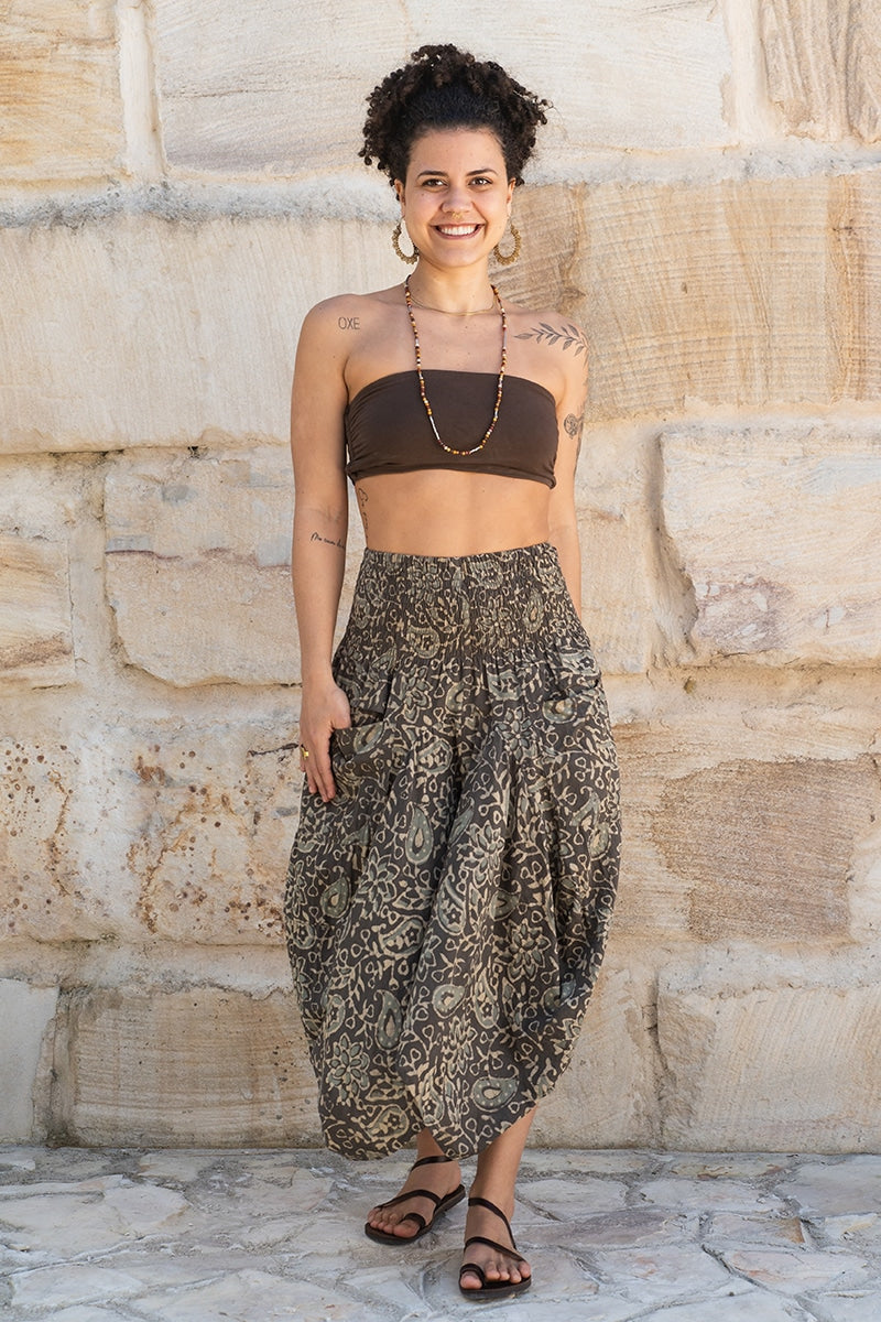 Womens, Coco Skirt, 100% cotton, hand block print. In natural dye - Kassis Tahlia