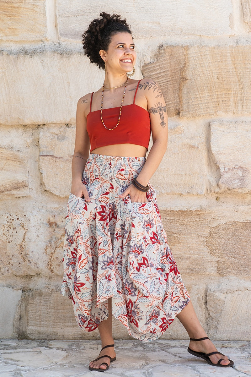 Womens, Coco Skirt, 100% cotton, hand block print. In floral print - Roshan