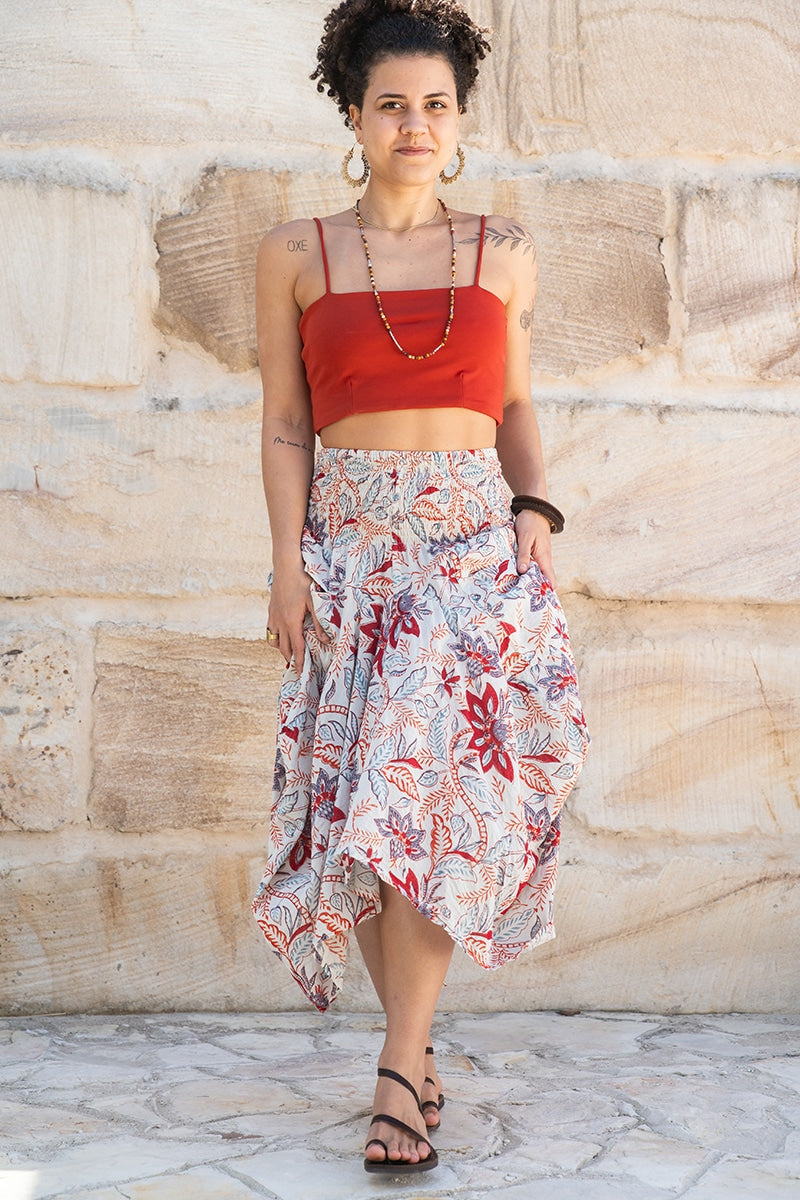 Womens, Coco Skirt, 100% cotton, hand block print. In floral print - Roshan
