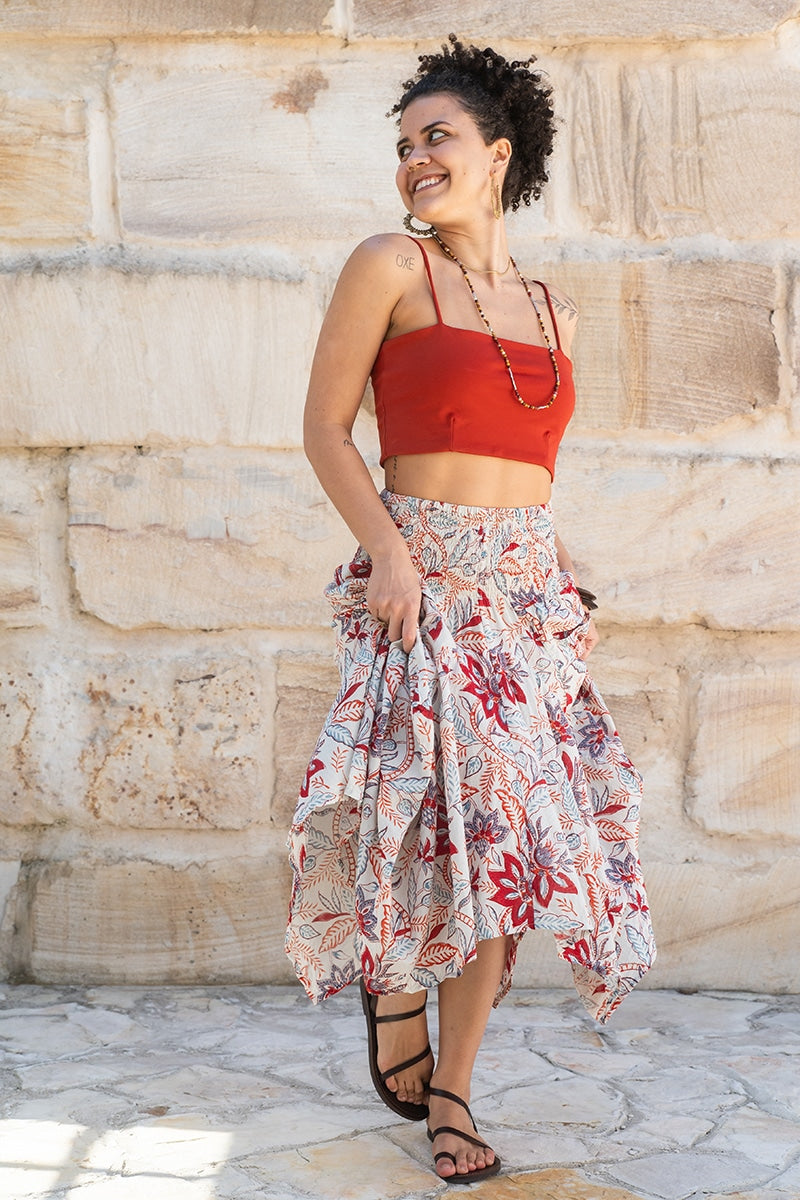 Womens, Coco Skirt, 100% cotton, hand block print. In floral print - Roshan
