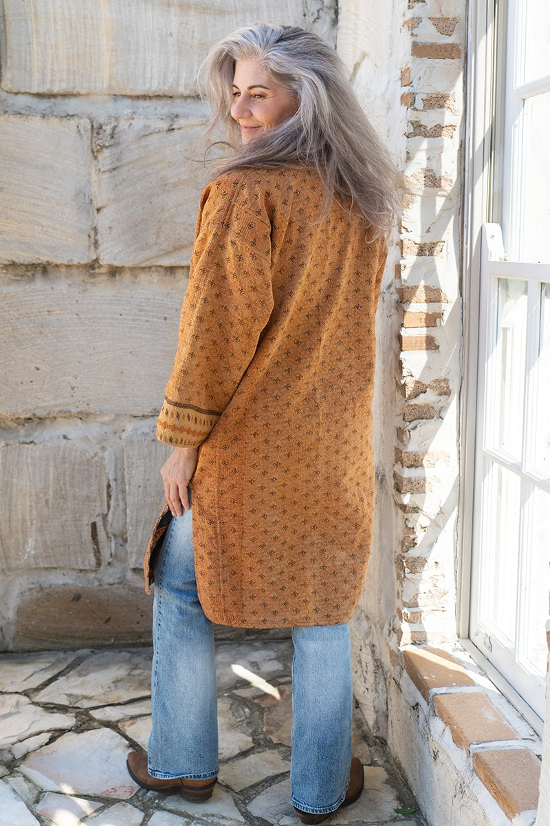 Womens, Kantha Dust Coat, reversible, handmade from 100% cotton recycled Vintage fabrics, in Amba