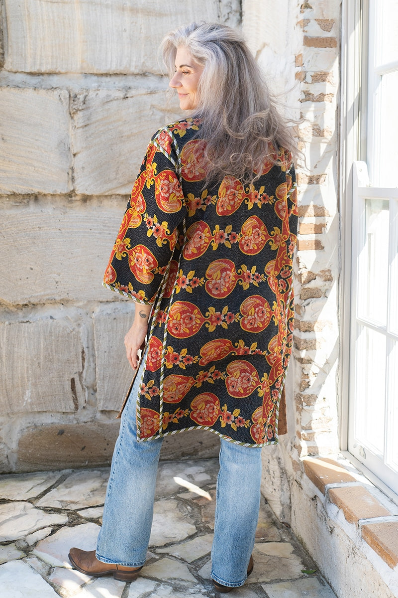 Womens, Kantha Dust Coat, reversible, handmade from 100% cotton recycled Vintage fabrics, in Amba
