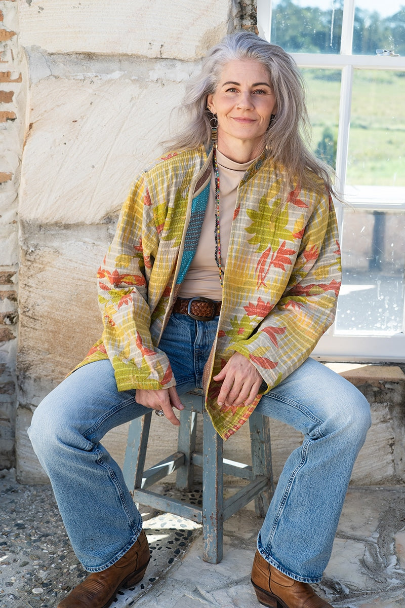 Womens, Rustic Kantha Jacket, handmade from 100% cotton recycled Vintage fabrics, in Rustic 60's - Fenn