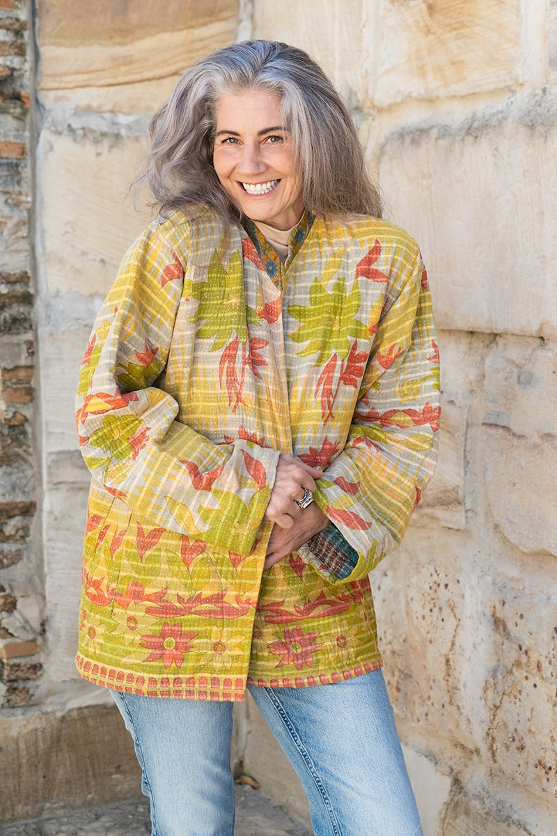 Womens, Rustic Kantha Jacket, handmade from 100% cotton recycled Vintage fabrics, in Rustic 60's - Fenn