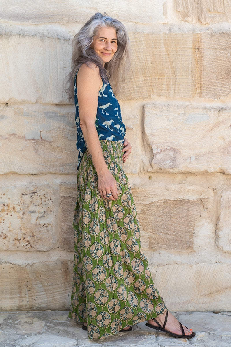 Apanna Pants, 100% cotton, hand block print, in Indigo Crow & Edentree