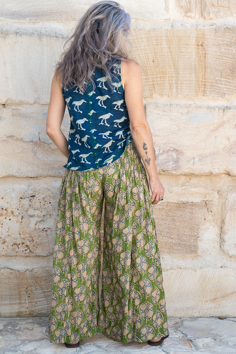 Apanna Pants, 100% cotton, hand block print, in Indigo Crow & Edentree