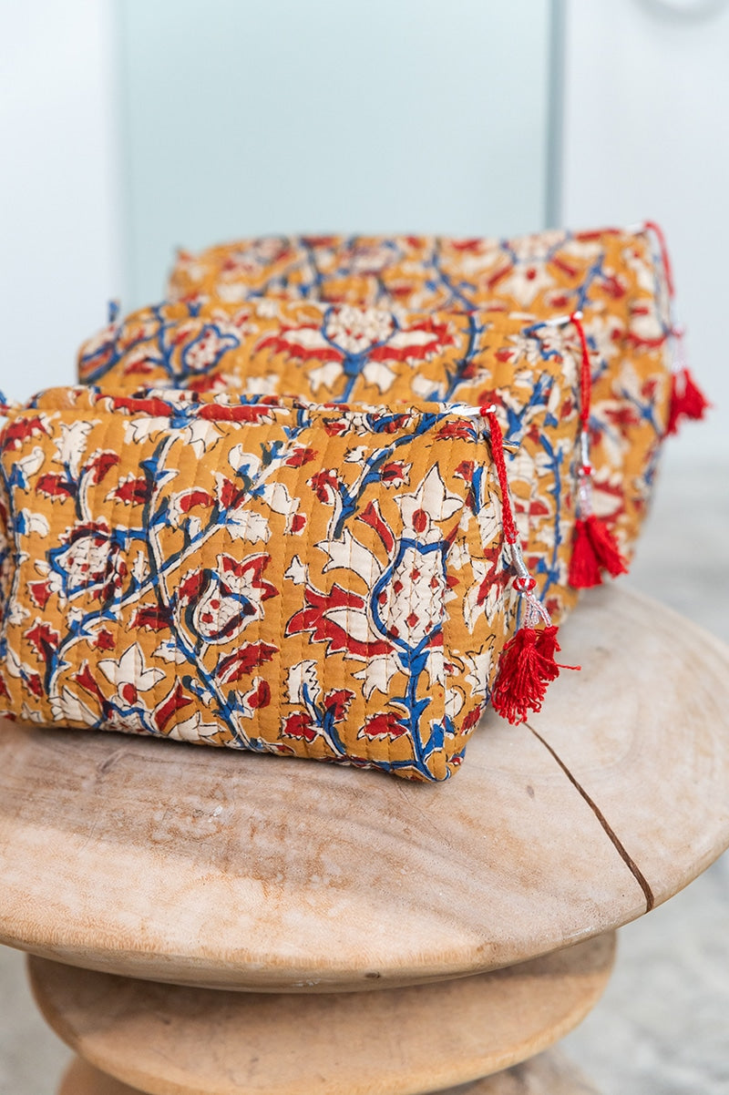 Wash Bags, accessories, Hand block prints, plastic lined with inside pockets. Small, Medium and Large. Tanglewood