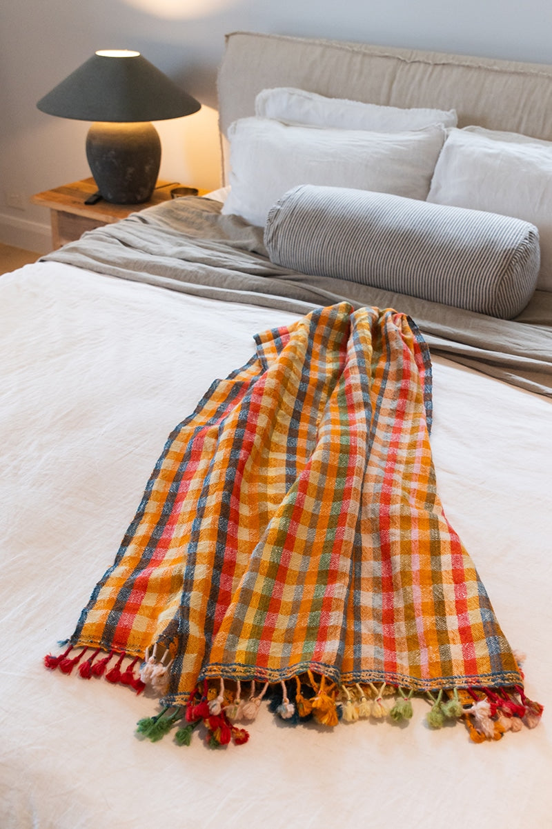 Raw Wool Throw, 100% pure wool, hand loomed. Use as a throw, shawl, mediation wrap or bed blanket. Multi coloured Aurum