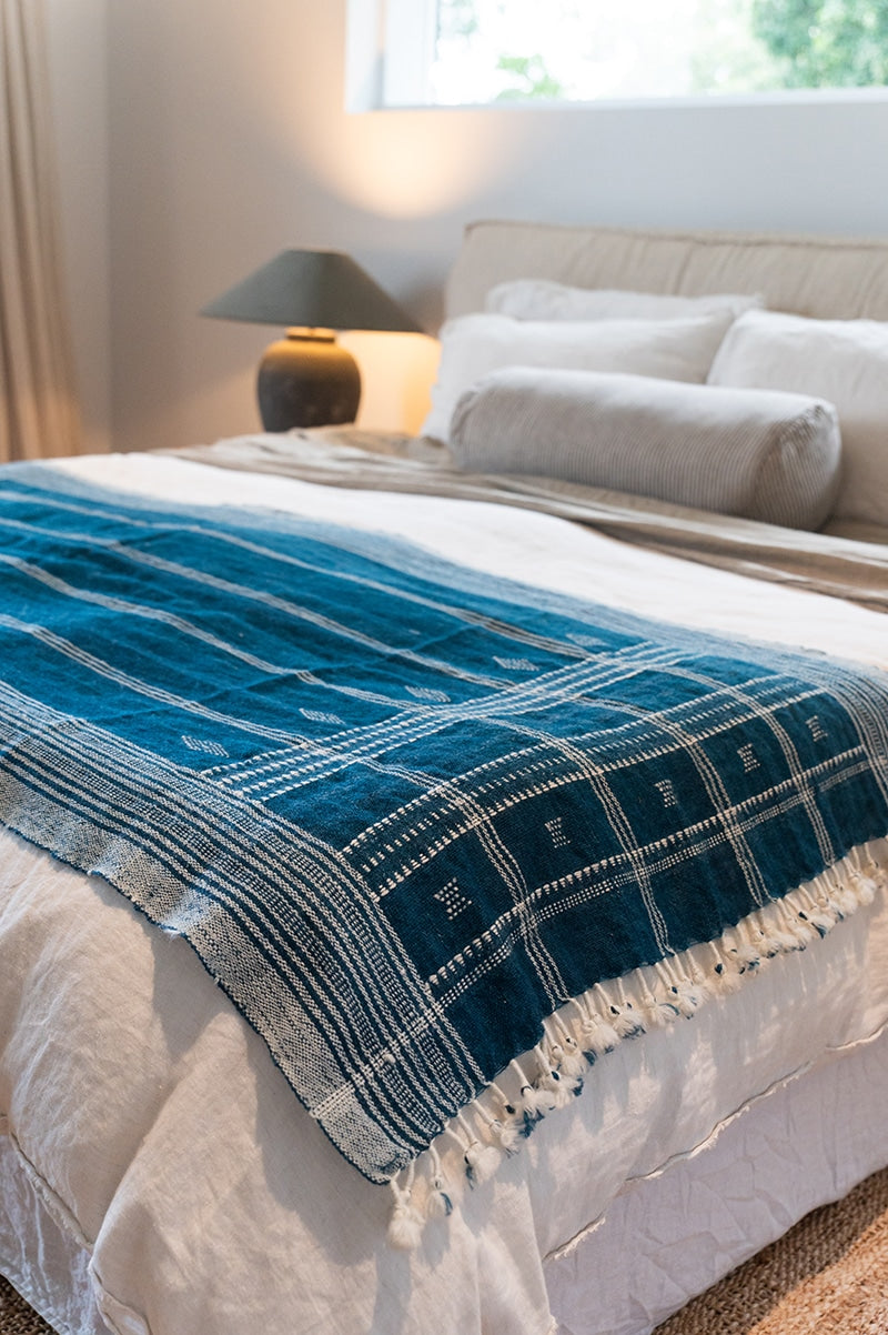 Raw Wool Throw, 100% pure wool, hand loomed. Use as a throw, shawl, mediation wrap or bed blanket. Lapis Blue.