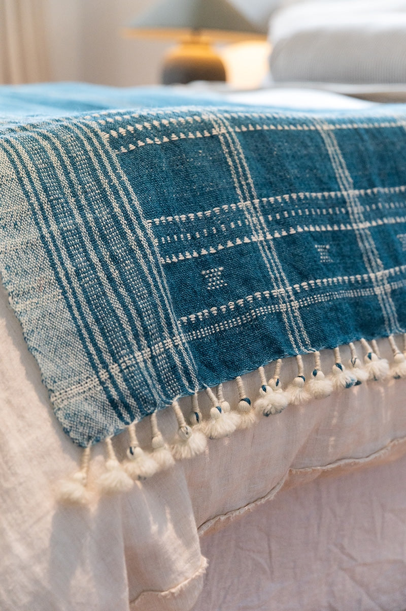 Raw Wool Throw, 100% pure wool, hand loomed. Use as a throw, shawl, mediation wrap or bed blanket. Sapphire blue