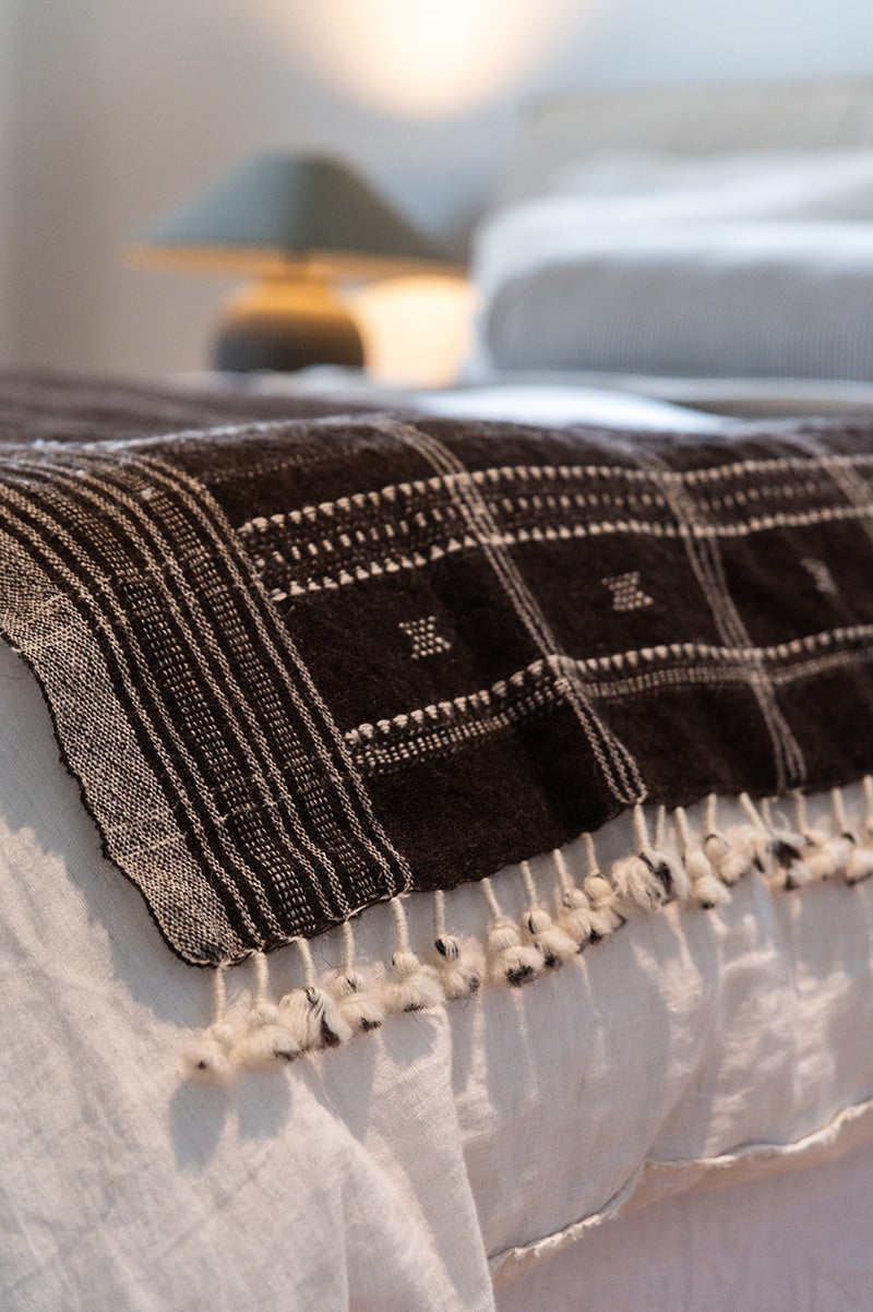 Raw Wool Throw, 100% pure wool, hand loomed. Use as a throw, shawl, mediation wrap or bed blanket. Mocha brown