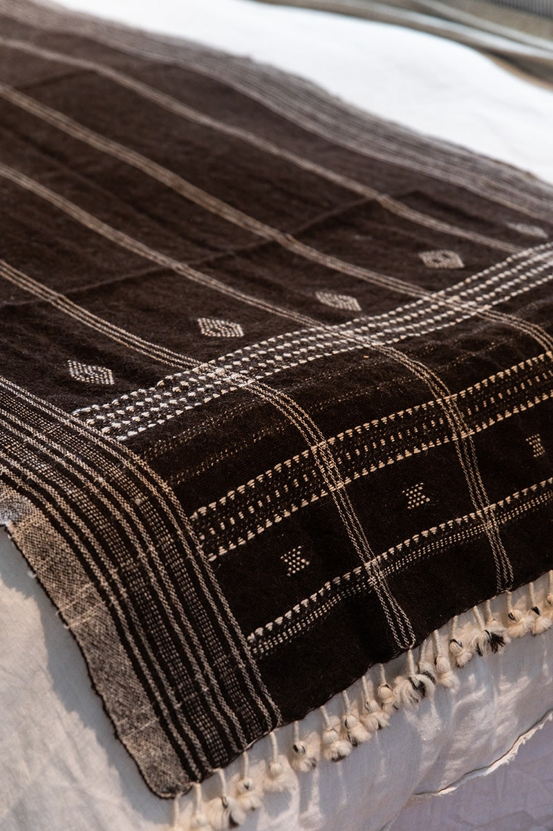 Raw Wool Throw, 100% pure wool, hand loomed. Use as a throw, shawl, mediation wrap or bed blanket. Mocha brown
