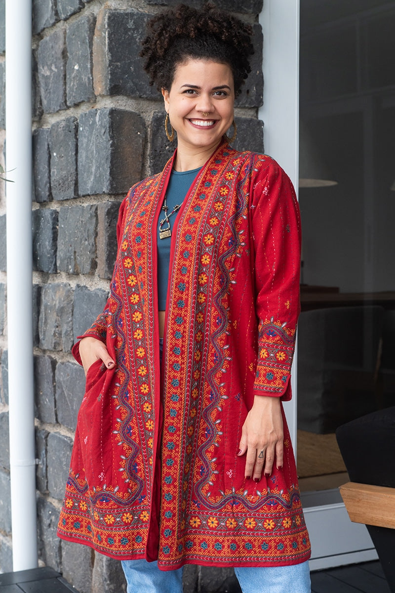 Persian Luxe Coat - Cranberry