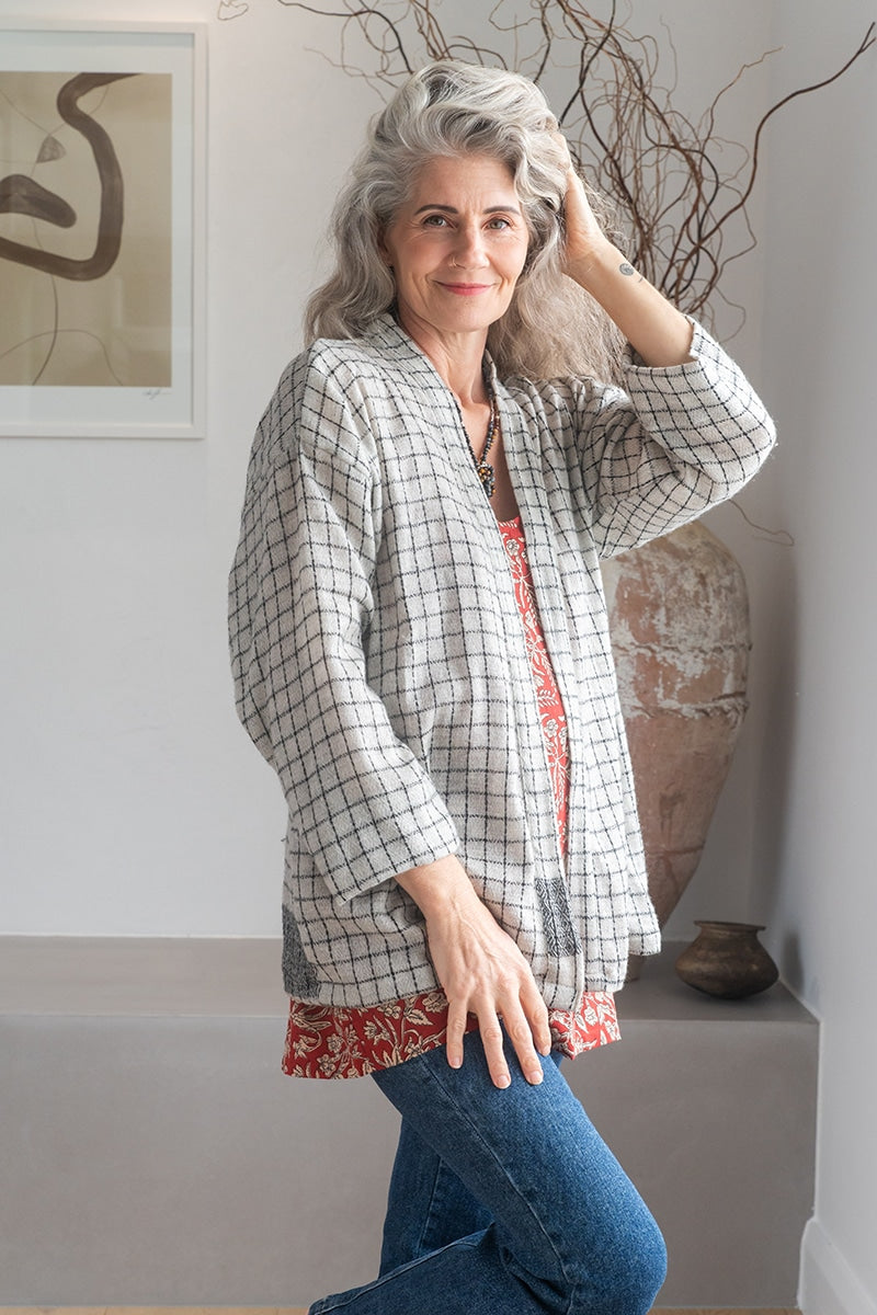 Womens soft and comfortable, Ethereal Cardigan, in acrylic/viscose. Pepper & Salt