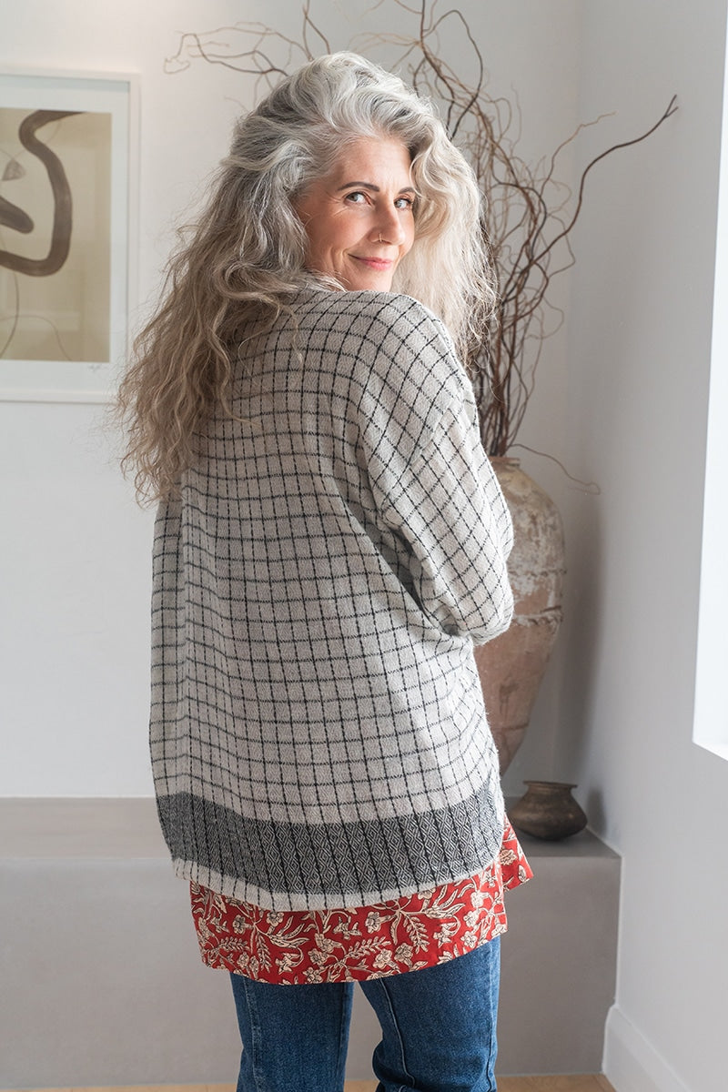 Womens soft and comfortable, Ethereal Cardigan, in acrylic/viscose. Pepper & Salt