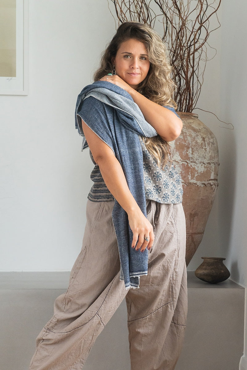 Womens soft and comfortable, Ethereal Scarf, in acrylic/viscose. Blue Denim