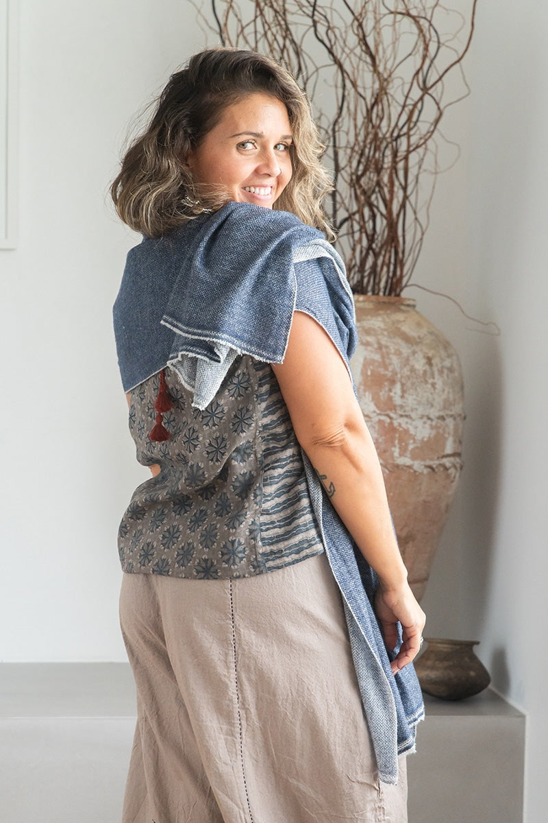 Womens soft and comfortable, Ethereal Scarf, in acrylic/viscose. Blue Denim