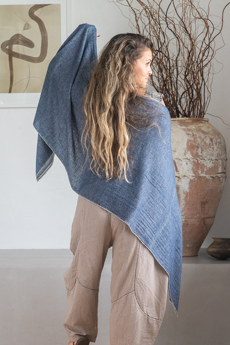 Womens soft and comfortable, Ethereal Scarf, in acrylic/viscose. Blue Denim