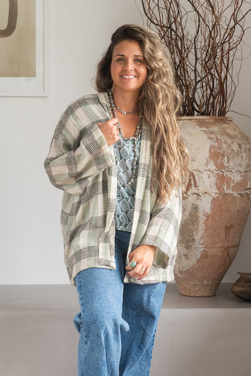 Womens soft and comfortable, Ethereal Cardigan, in acrylic/viscose. Gingham