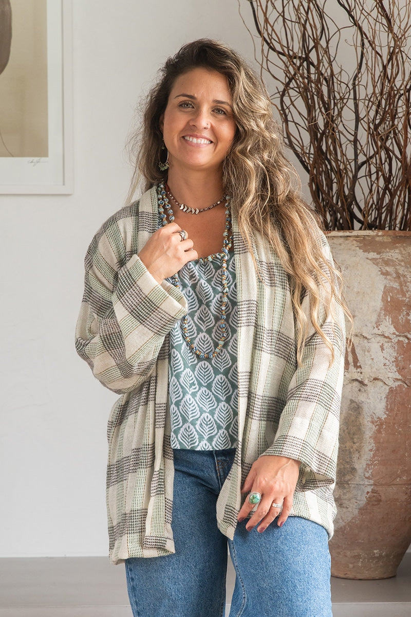 Womens soft and comfortable, Ethereal Cardigan, in acrylic/viscose. Gingham