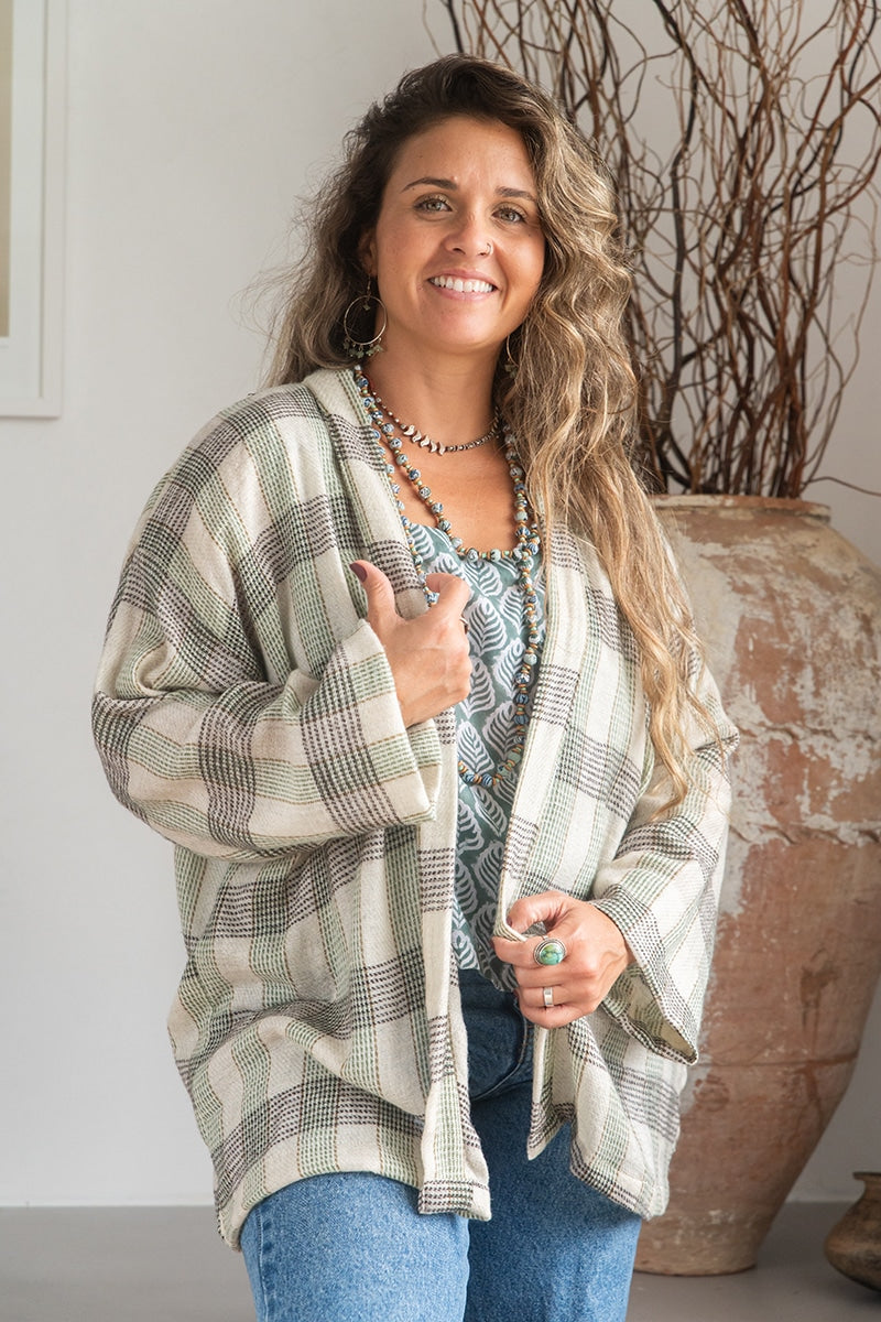 Womens soft and comfortable, Ethereal Cardigan, in acrylic/viscose. Gingham