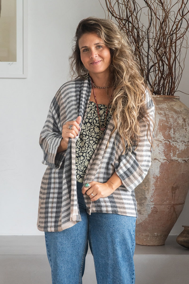 Womens soft and comfortable, Ethereal Cardigan, in acrylic/viscose. Multi Check