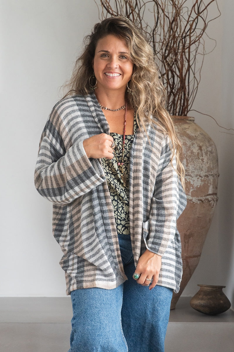 Womens soft and comfortable, Ethereal Cardigan, in acrylic/viscose. Multi Check