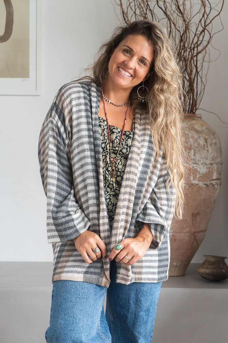 Womens soft and comfortable, Ethereal Cardigan, in acrylic/viscose. Multi Check