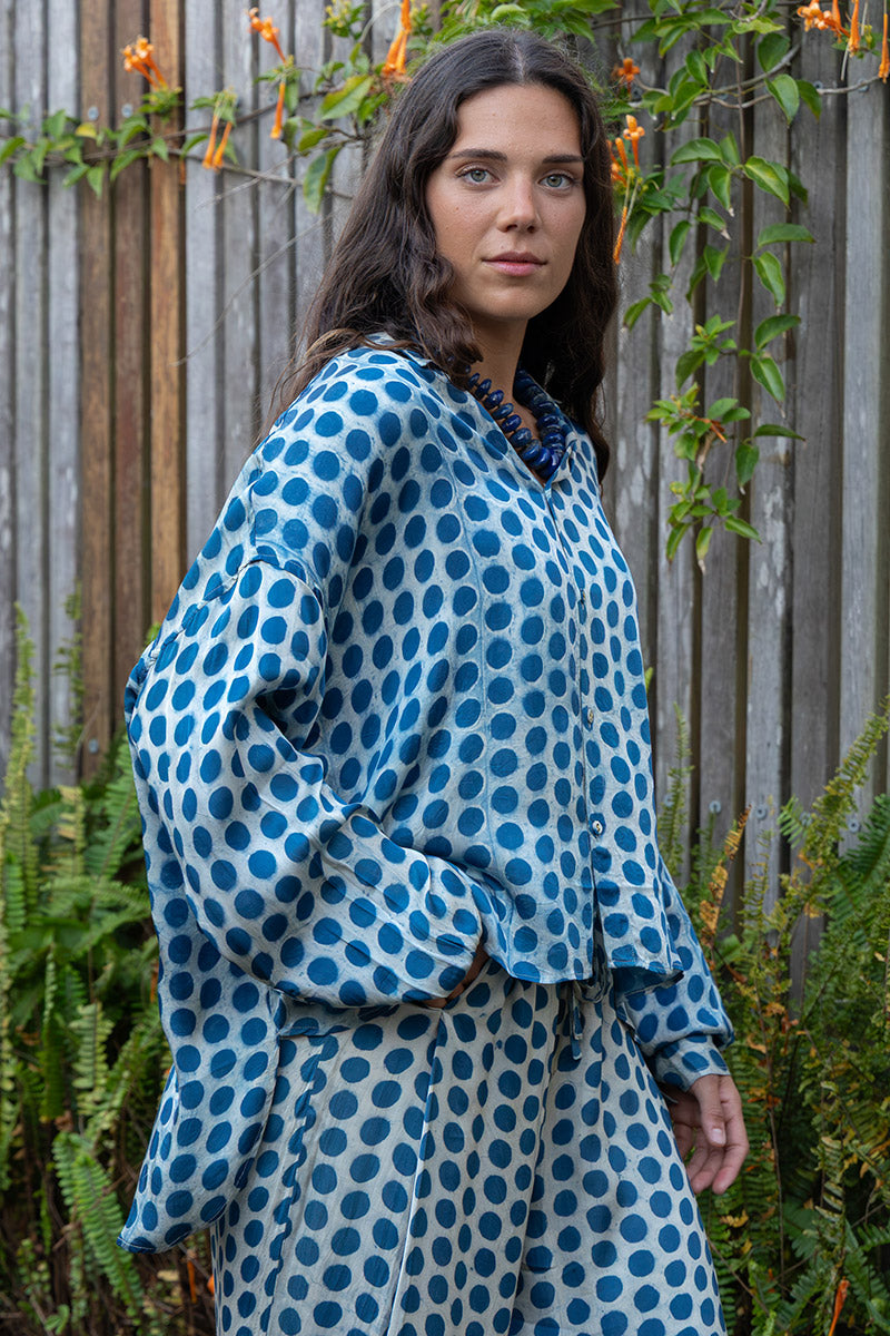 Saanvi Blouse - Indigo Pearl (Satin)