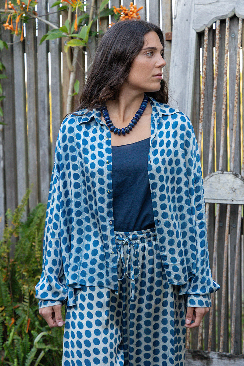 Saanvi Blouse - Indigo Pearl (Satin)