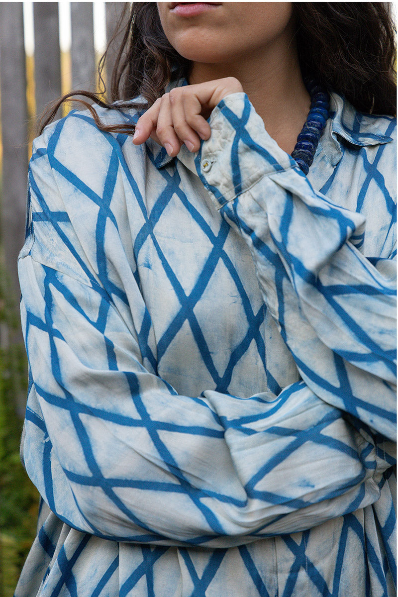 Saanvi Blouse - Indigo Diamond (Satin)