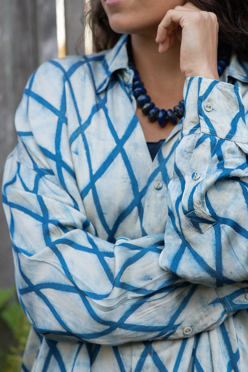 Saanvi Blouse - Indigo Diamond (Satin)