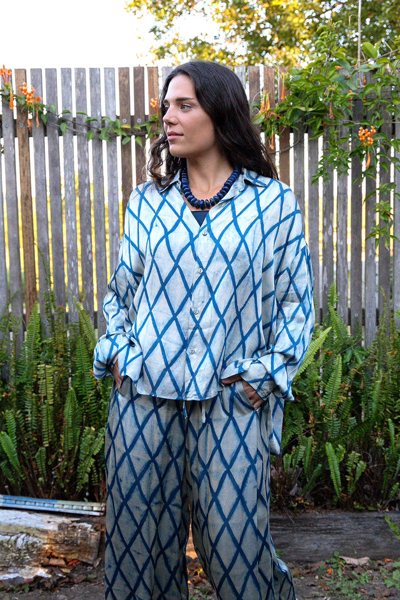 Saanvi Set - Indigo Diamond (Satin)