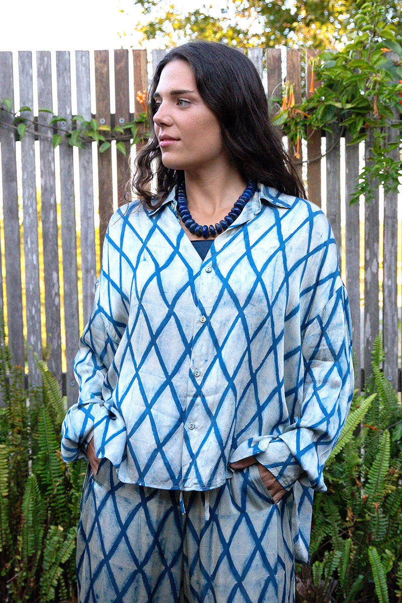 Saanvi Blouse - Indigo Diamond (Satin)