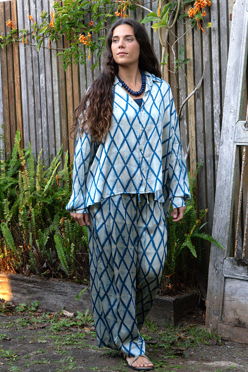 Saanvi Blouse - Indigo Diamond (Satin)