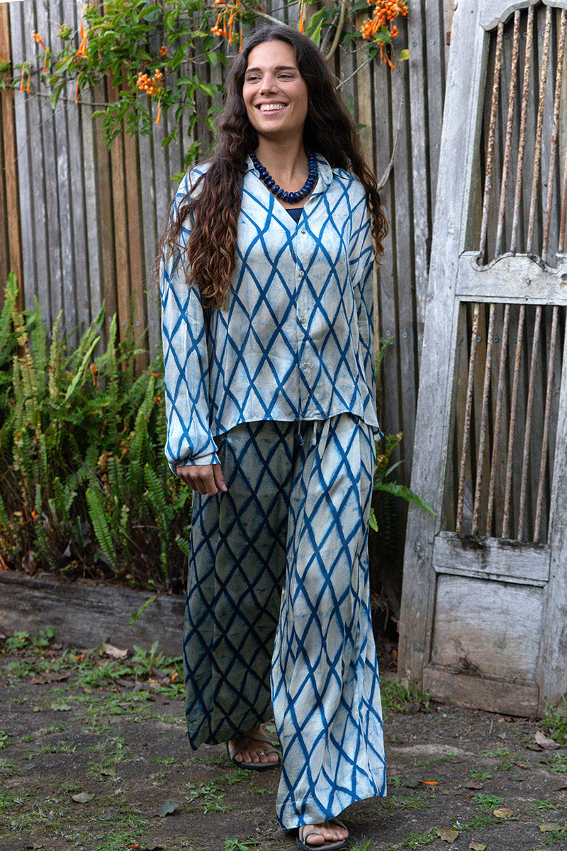 Saanvi Blouse - Indigo Diamond (Satin)